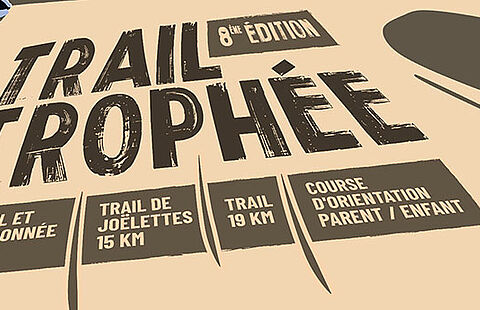Affiche dessinée du trail trophée des Joëttes montrant des gens en train de courir
