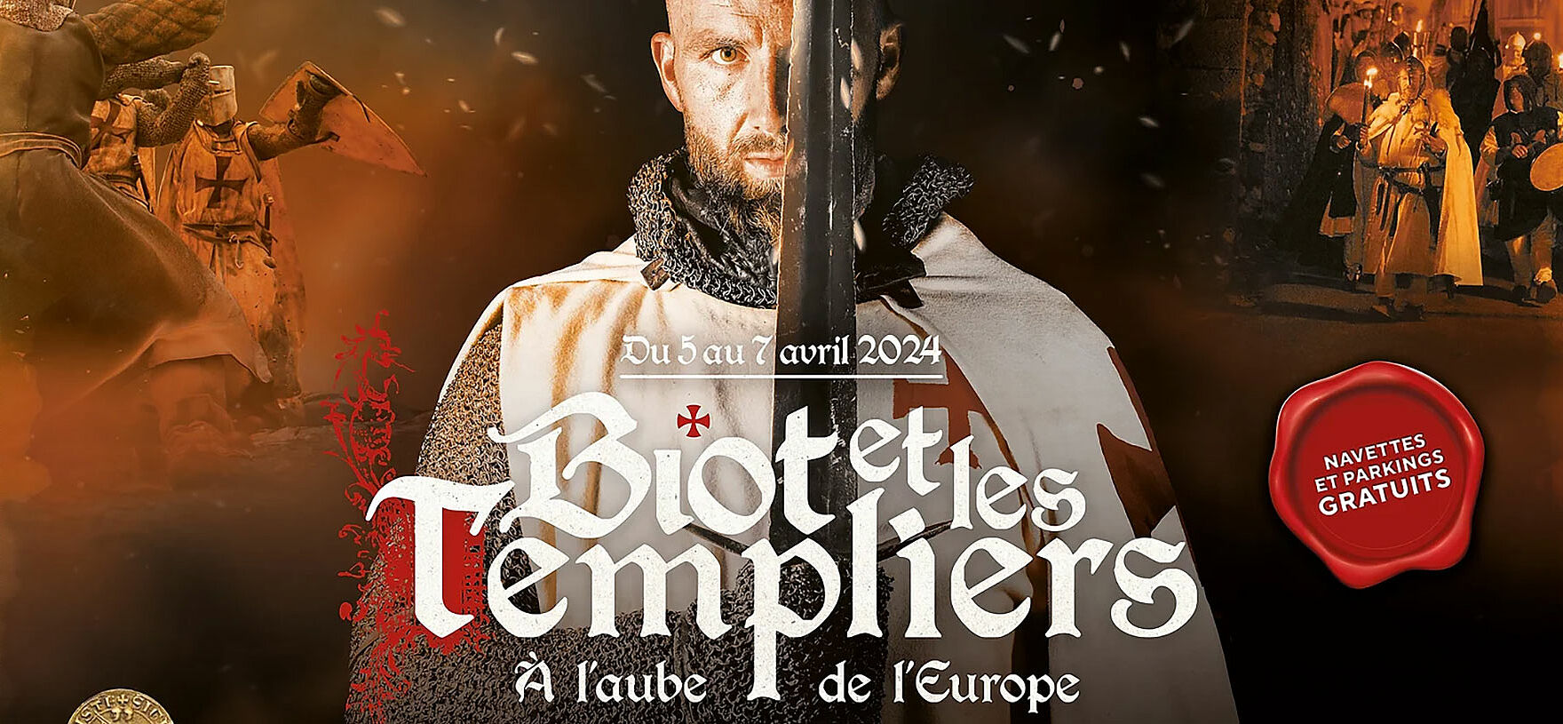 Affiche de Biot et les templiers montrant un templier et son épée